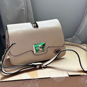 Chic Beige Crossbody Bag with Gold Accents